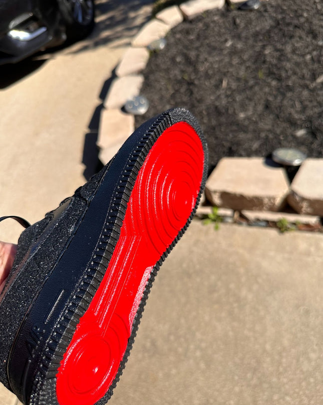 Black Glitter AF1 {Red Bottoms) - MQ Customs
