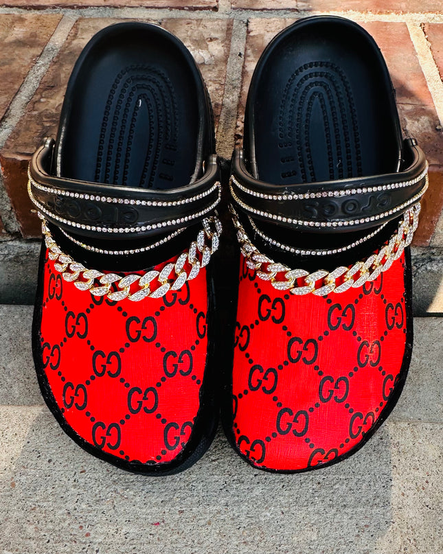 Red GG Crocs - MQ Customs