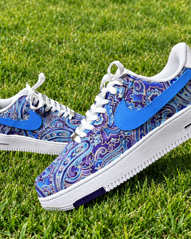 Blue & Purple Paisley Custom Air Force 1 Sneakers, view 1
