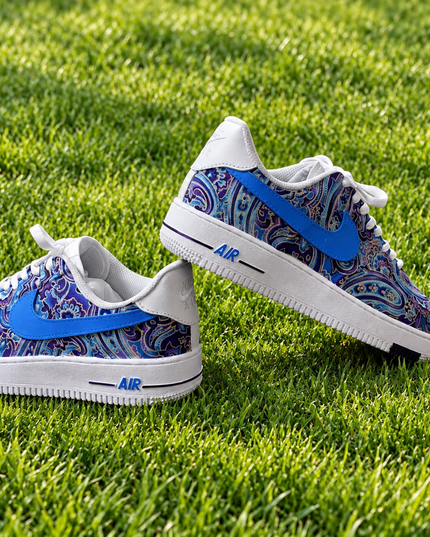 Blue & Purple Paisley Custom Air Force 1 Sneakers, view 2