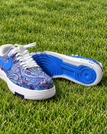 Blue & Purple Paisley Custom Air Force 1 Sneakers, view 3