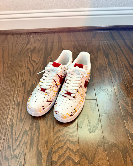 Burgundy & Gold Splatter Custom Air Force 1 Sneakers, view 5