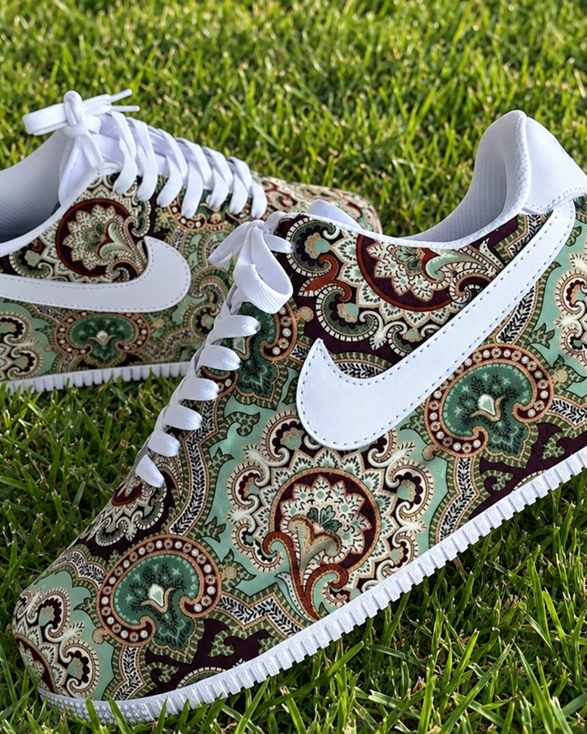 Green & Brown Paisley Custom Air Force 1 Sneakers, view 1