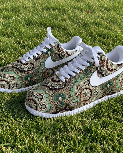Green & Brown Paisley Custom Air Force 1 Sneakers, view 2