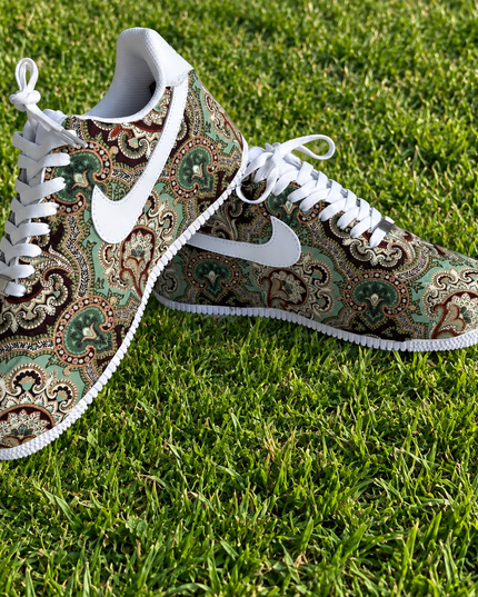 Green & Brown Paisley Custom Air Force 1 Sneakers, view 3