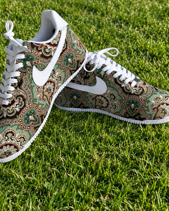 Green & Brown Paisley Custom Air Force 1 Sneakers, view 3