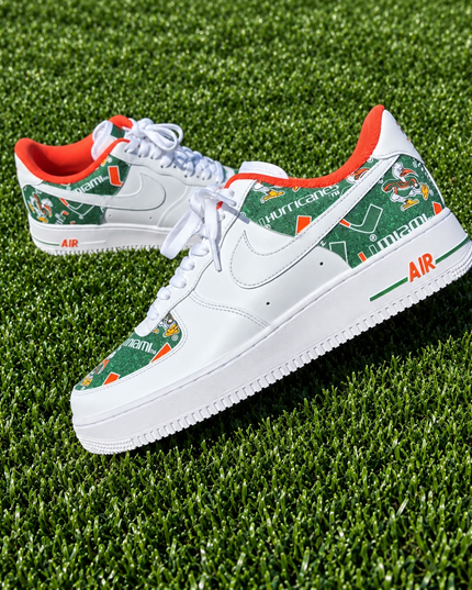 Green & White FAMU Pattern Custom Air Force 1 Sneakers, view 1
