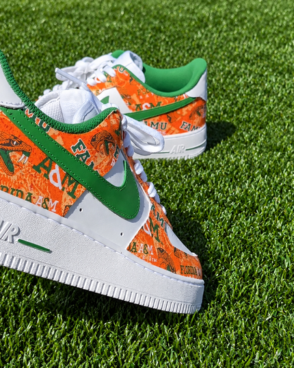 Orange & Green FAMU Pattern Custom Air Force 1 Sneakers, view 4