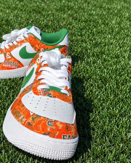 Orange & Green FAMU Pattern Custom Air Force 1 Sneakers, view 5